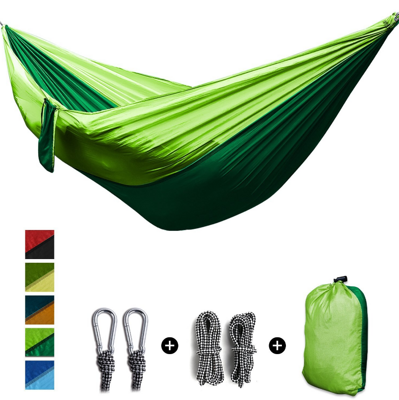Гамак подвесной двухместный "Hammock Swing" Ультралёгкий и сверхпрочный! (Крепления в комплекте) 270х140 см (Зелено-салатовый)